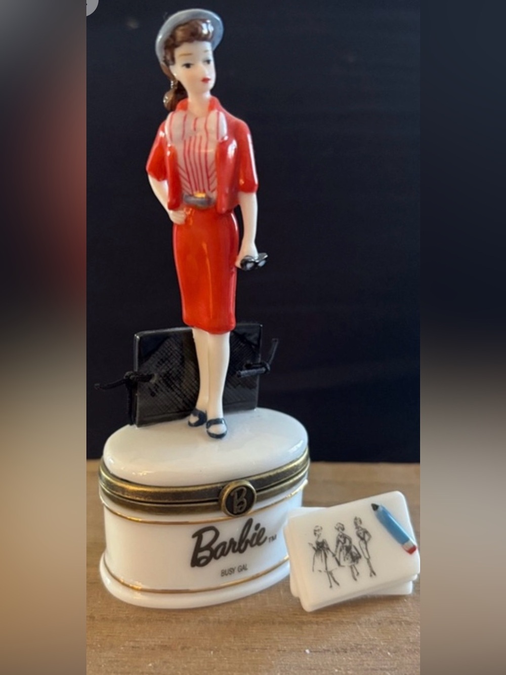 Retired 2001 Barbie Busy Gal Porcelain Trinket Box